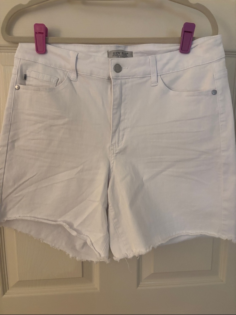 Judy Blue Stretch Women's White High-Rise Denim Shorts with Frayed Hem 1XL
